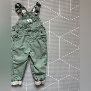 OshKosh B'gosh|Baby girl Olive Green Kids Overalls with fold over floral trim•2T